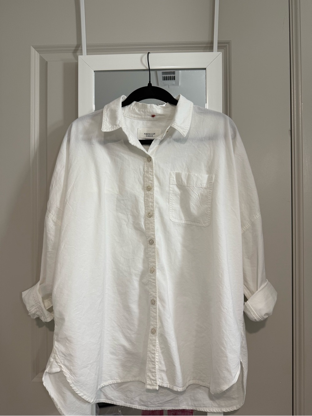 American Eagle Oversized White Button Down Shirt with Heart Detail - XS